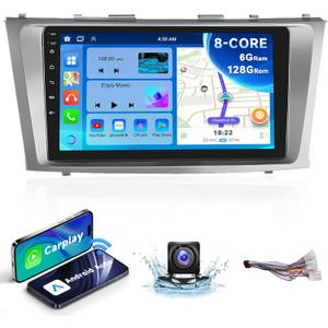 8 CORE 6G+128G Android 13 Car Stereo for Toyota Camry 2006 2007 2008 2009 2011 with Wireless Carplay Android Auto, 9 Inch Touch Screen Car Radio GPS/WiFi/Bluetooth/32-Band DSP/USB/SWC+HD Backup Camera