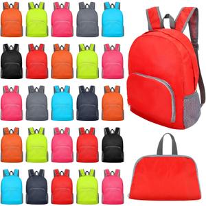 48 Pcs 17 Inch Foldable Backpacks in Bulk Classic Back Packs Colorful Book Bags Lightweight Basic Bookbags Wholesale for Homeless Student School Supply Outdoor Travel