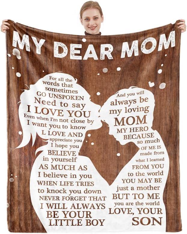 Mom Gifts from Son Christmas Mom Blanket Soft Flannel Throw Blanket Presents for Mother Birthday Mother's Day Throw Blanket Wood 50" x 60"