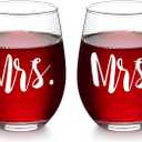 Futtumy 17 Oz Mrs and Mrs Wine Glass Set of 2, Lesbian Gifts, Engagement Gifts for Couples, Gifts for Newly Engaged Couples Her Wife Girlfriend, Lesbian Gifts for Birthday Anniversary Valentine's Day