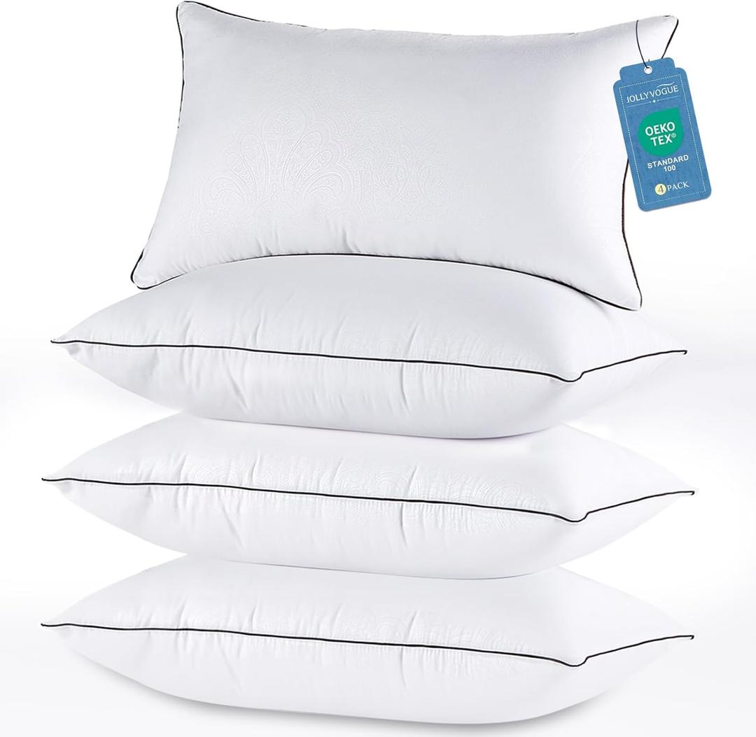 JOLLYVOGUE King Size Pillows Set of 4 for Sleeping, Soft and Supportive Bed Pillows with Down Alternative Filling for Side and Back Sleepers, Hotel Collection