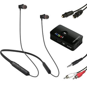 HomeSpot Wireless Neckband Headphones for TV Watching with Bluetooth 5.3 aptX LL Transmitter No Delay Lightweight High Volume Ideal for Seniors 3.5mm Aux RCA TOSLINK Optical