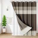 Shower Curtain and Liner, Brown Striped 3 in 1 Shower Curtain and PEVA Liner Set with 12 Rust-Resistant Metal Hooks, Waterproof Fabric Shower Curtains for Bathroom, 72 W x 72 H