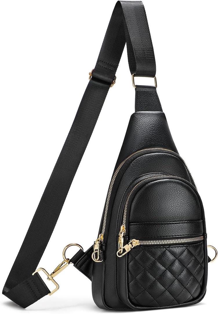 Sling Bag for Women Crossbody Leather Fanny Packs Chest Bag Fashion Sling Backpack Travel JASGOOD (Black)