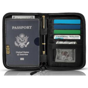 Passport Holder for Travel Essentials, RFID Blocking Protector Passport Wallets, Passport Document Organizer Case for Travel Must Have, Passport Book for Women, Couple, Family Cards, Tickets, ID, Cash (Black)