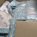 Chezmoi Collection Abbi 3-Piece Shabby Chic Bedding Oversized King Quilt Set Pre-Washed Cotton Floral Coverlet Bedspread Ruffled Patchwork Quilt, Oversized King Size (Blue Multicolor)