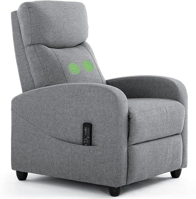 SageNest Recliner Chair – Compact Modern Cloth Recliner with Lumbar Support (Grey)