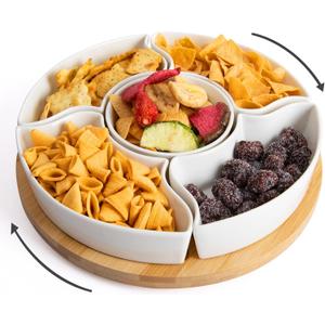 Serving Tray, Rotatable Serving Platters and Trays-11 Inch Divided Serving Dishes for Parties Kitchen Decor, Removable Serving Bowls for Chips and Dip, Condiment, Fruit, Veggies, Nut, Candy and Snacks