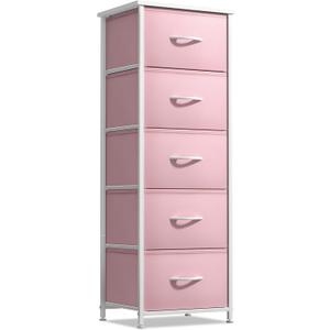 Sorbus Fabric Dresser for Kids Bedroom - Chest of 5 Drawers, Tall Storage Tower, Clothing Organizer, for Closet, for Playroom, for Nursery, Steel Frame, Fabric Bins - Wood Handle (Pink)