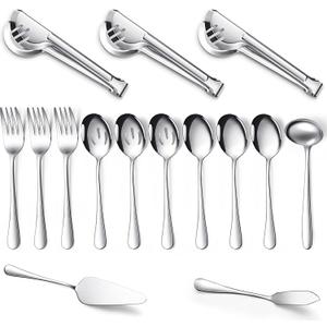 Serving Utensils Include Large Serving Spoons Slotted Serving Spoons Serving Forks Serving Tongs Soup Ladle and Pie Server Buffet Catering Serving Utensils for Dishwasher Safe (Silver, 10 Pieces)