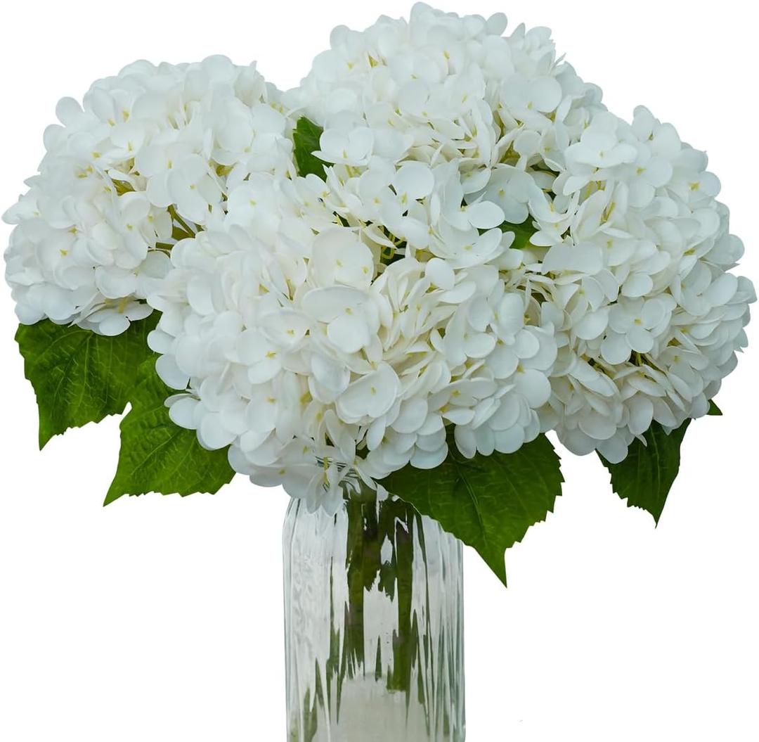 4Pcs Real Touch White Hydrangea Artificial Flowers 19.6Inch Faux Hydrangea Flowers for Home Decor Party Floral Arrangements Wedding Bouquets Centerpieces Decor