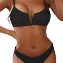 ZAFUL Women's High Cut Bikini Sets Ribbed V-Wire Cami Bikini Two Piece Swimsuit (1-black)