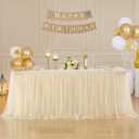 6ft Champagne Tulle Tablecloths for Rectangle Tables Stretch Rectangular Table Cloths Wrinkle Free 6 Foot Spandex Table Cover with Tutu Skirt for Wedding Birthday Party Banquet Buffet Cake Desk Skirt