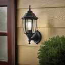 Photocell-Controlled Outdoor Wall Light Die-Cast Aluminum & Glass Water-Resistant Exterior Fixture, Wet Location Rated, E26 Base (60W Max) for Porch, Garage, GardenBlack