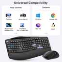 Wireless Keyboard and Mouse Combo, 2.4G Full Size Wave Keys Ergonomic Keyboard with Wrist Rest, Phone Holder, 3-Level DPI Wireless Silent Mouse with 6-Buttons, for Windows, Mac OS (Purple Black)