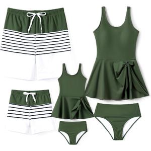 PATPAT Family Matching Swimwear Floral Pattern Tankini Swimsuits and Swim Trunks (Large, Army Green) PATPAT Family Matching Swimwear Floral Pattern Tankini Swimsuits and Swim Trunks (Large, Army Green)