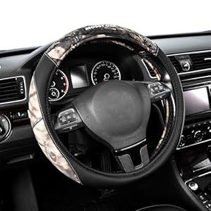 Mossy Oak Camo Steering Wheel Cover - PU Leather and Cotton Twill, Universal Fit 14 1/ 2 inches to 15 inches - Officially Licensed Product