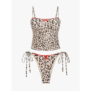 seamoly Gingham Cinched Back Bow Decor Tie Side Tankini Set Size S