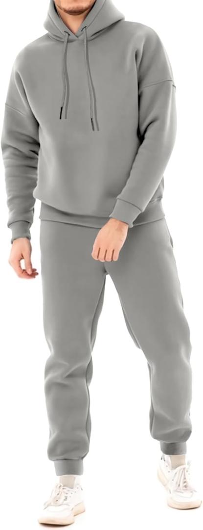 Uni Clau Men's 2 Piece Tracksuits Fleece Pullover Sweatsuits Athletic Fit Jogging Hoodie Outfit Set (XX-Large, Gray)