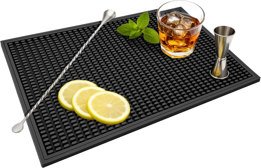 Bar Mat - Premium 18"X12" Rubber Bar Mats for Countertop, Non-slip Dish Drying Pad & Bartender Mat with for Fast Drying, Ideal Bar Tools for Home Bar, Cocktail Set, And Kitchen Use(Black)