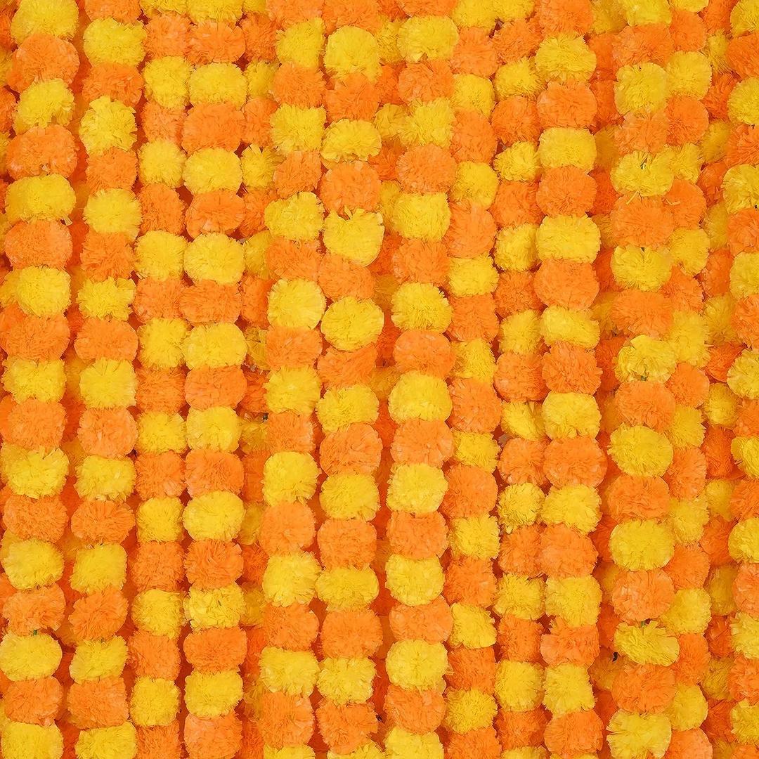 5 PC - 5 feet Marigold Garland |Indian/American Wedding Party Mantle Decoration, Faux Garlands Wedding Garland, Diwali Decoration, Spring Bush Floral! 