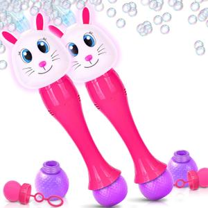 ArtCreativity Easter Bunny Bubble Wand (2 Pack), Easter Basket Stuffers for Toddler, 14" Light Up Automatic Bubble Maker with LED & Music, Bubbles for Kids, Toys for Toddlers 1-3