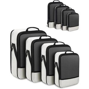 4 PCS Set Compression Packing Cubes for Travel, Lightweight Packaging Organizer Bags for Carry On Space Saving, Travel Essentials Cubes for Suitcase Backpack, Beige