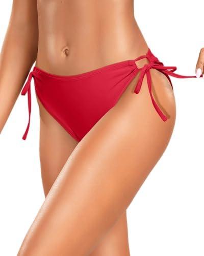 Zmart String Tie Side Bikini Bottoms - Women Full Coverage Swimsuit Bottom Mid Rise Mid Waist Swim Bathing Suit Bottom M