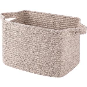 OIAHOMY Cotton Rope Woven Storage Baskets for Shelves, Rectangle Storage Bins with Handles, Towel Basket - 13"9.85"8.7", Brown