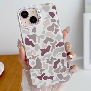 for iPhone 15 Case, Vintage Camo Pattern Design for Men Boys Teens, Cool Camouflage Shockproof Protective Cover for Girls Women - White