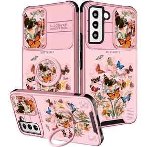 Funermei for Samsung Galaxy S22 Case - Women Girls Cute Cover Butterfly Girly Pretty Aesthetic Fashion Design with Camera Cover Ring Stand Teens Funda for Galaxy S22 Phone Cases