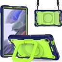 Case for Samsung Galaxy Tab A9 8.7" Inch (SM-X110/X115/X117) 2023 Released - Heavy Duty Impact Resistant Case Cover with Rotating Ring Stand + 1 Stylus (Navy Blue/Green)