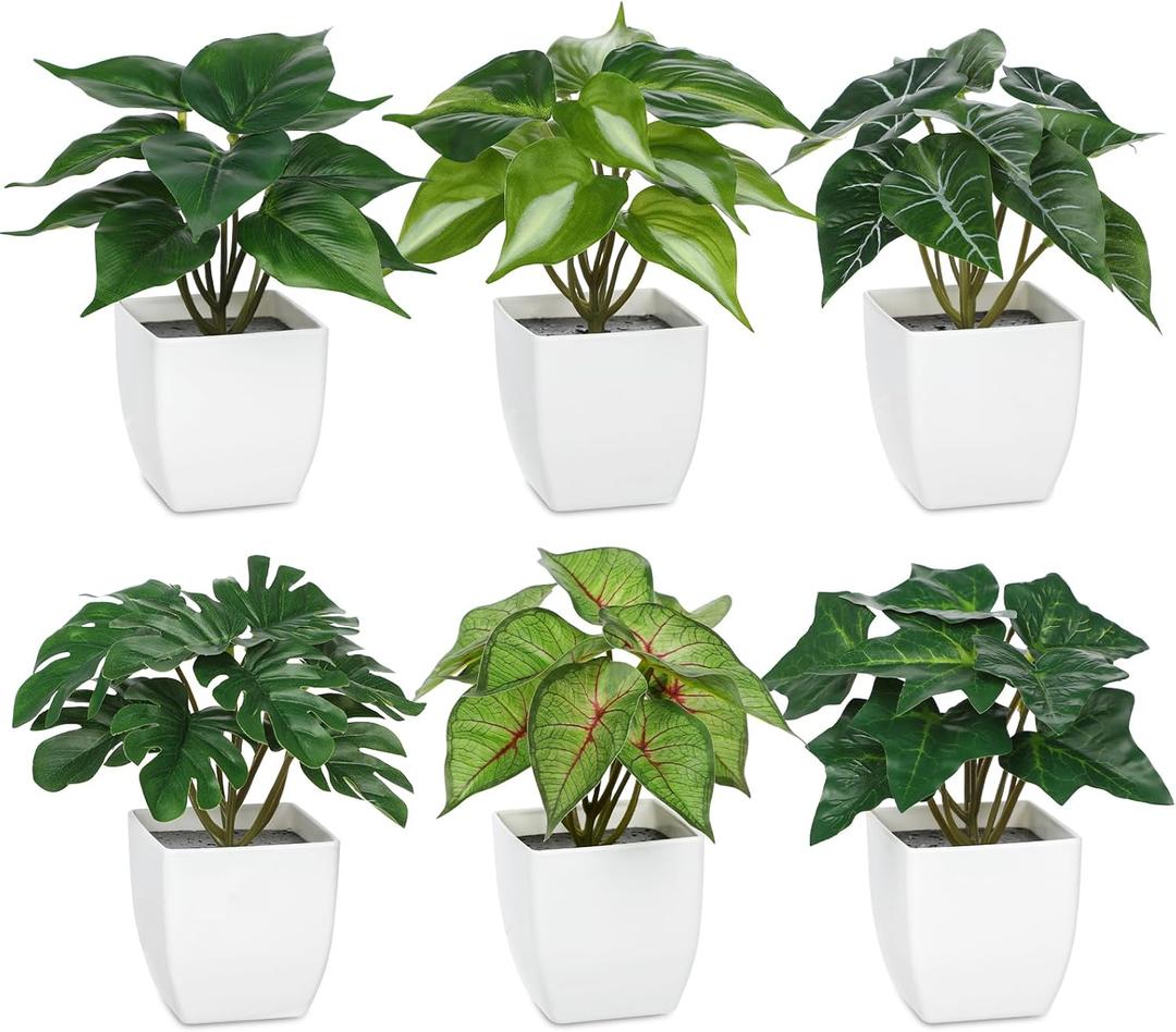 Briful 6PCS Fake Plants Potted Artificial Plants, Mini Faux Plants in White Pots Greenery Dcor for Home Office Table Shelf Bathroom Farmhouse Indoor Decoration (Type#3)