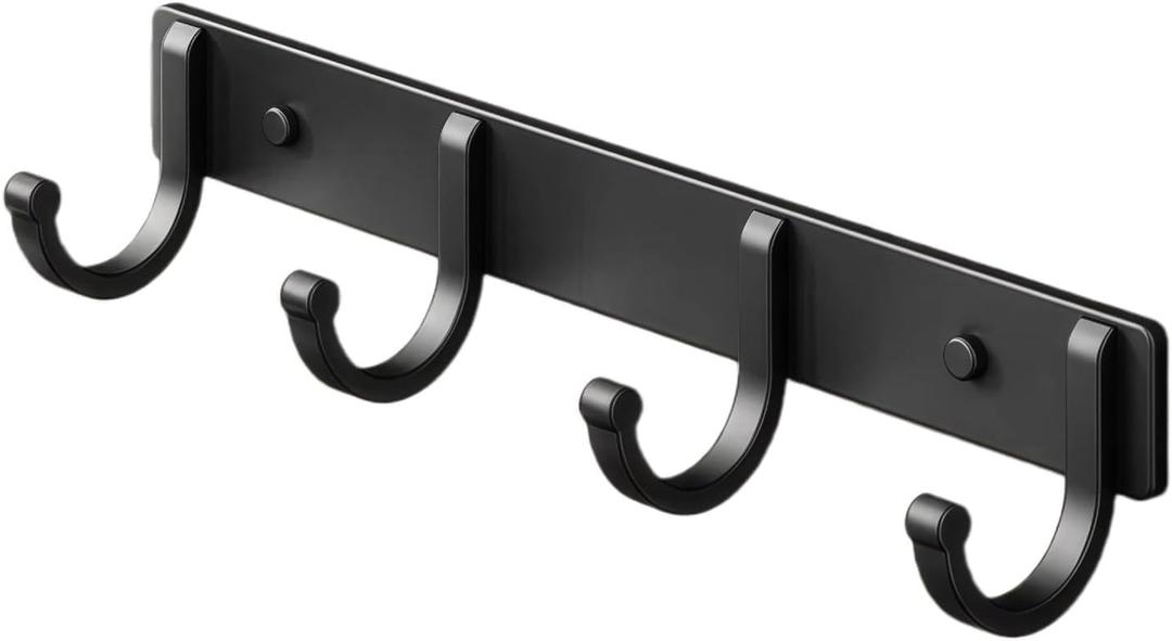 SALAN Coat Rack Wall Mount, Heavy Duty Wall Hooks for Hanging Coats, Hats, Towels, Bags, Keys & Backpacks, Black Metal Wall Mounted Coat Hanger for Entryway, Bathroom, Mudroom, Bedroom (4 Hooks)