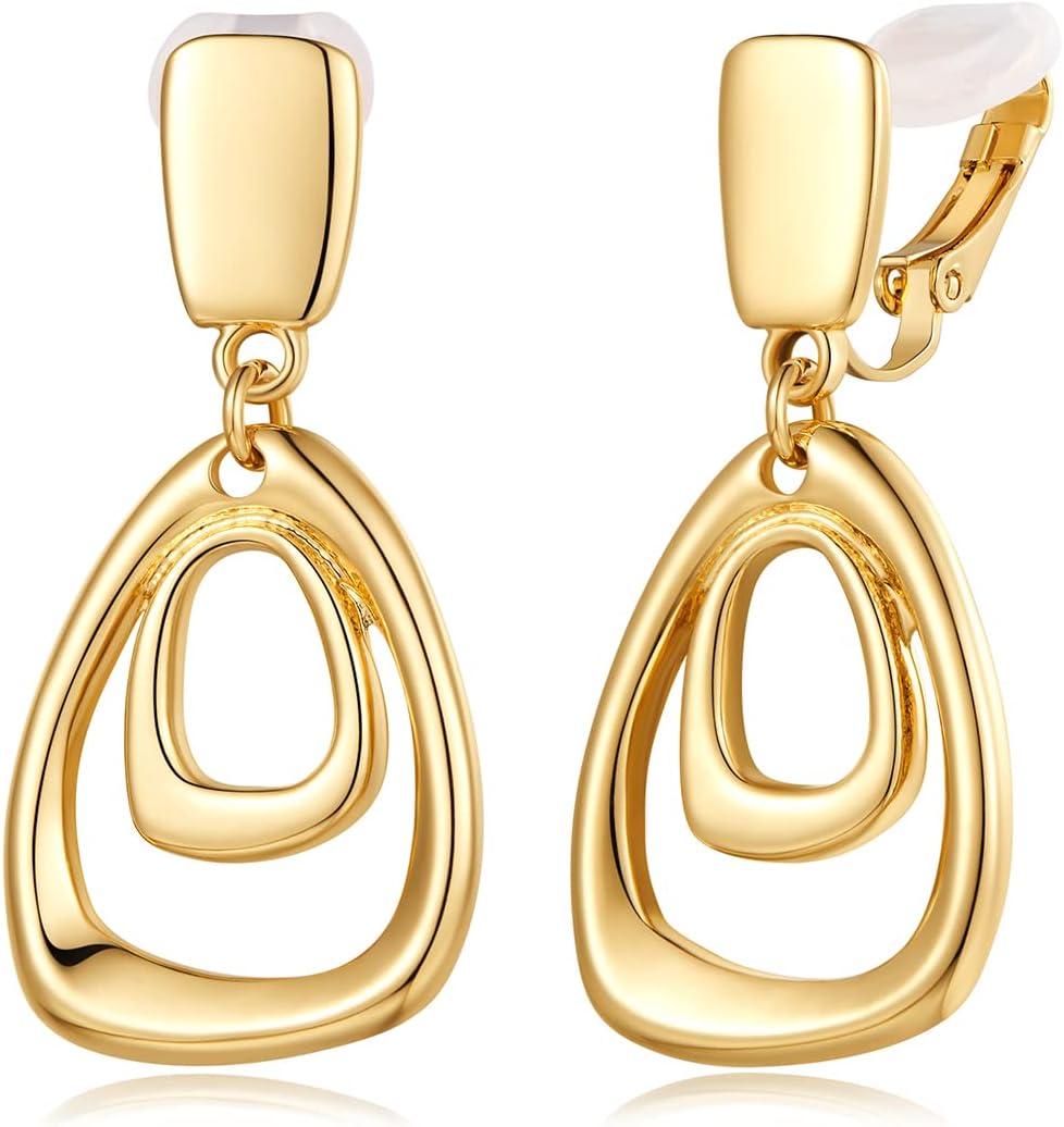 Gold Silver Clip On Dangle Earrings for Women Fashion Jewelry