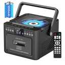 Sunoony Boombox Cassette CD Player Combo with Bluetooth, FM, Remote Control, Tape Recording, AUX/TF/USB Drive, Rechargeable CD Player with Stereo Sound & Headphone Jack, LED Display for Home,Kids,Gift