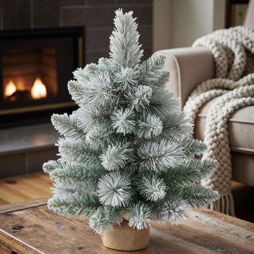 1.45FT Unlit Snow Flocked Artificial Holiday Christmas Tree No Lights, Full Hinged Spruce Branch Tips for Home, Office, Party Decoration No Prelit Foldable Base