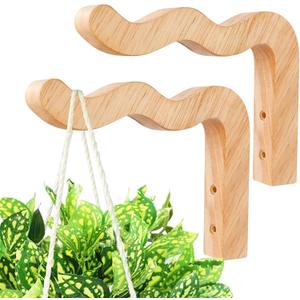 FGSAEOR Plant Hangers Outdoor, Hanging Plant Hooks for Indoors, Wave-Shaped Wooden Hanging Baskets for Wall Plant Hooks Heavy Duty for Flower Pots Wind Chimes and Bird Feeders (2-Pack, 6.8-Inch)