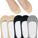 SIXDAYSOX No Show Socks Women for Flats 4 to 8 Pack Non Slip Invisible Ultra Low Cut Socks Shoe Size 5-8/9-11 (5 Pairs-2 Black+2 Nude+1 Gray)
