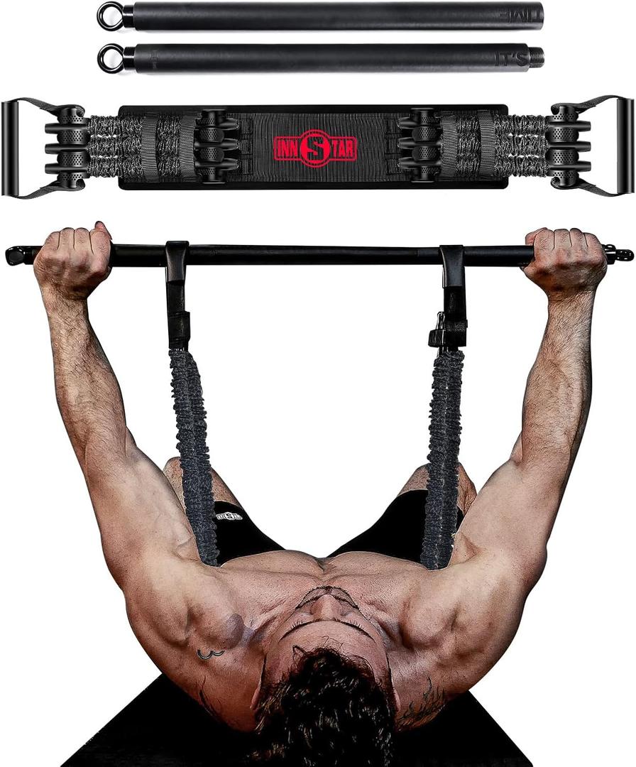 Innstar Multi-Function Resistance Bands for Working Out, Push Up Exercise Bands Resistance Bands Set for Bench Press Gym Equipment, Home Workout, Travel Portable (Men|200LB with Detachable Rod|Black)