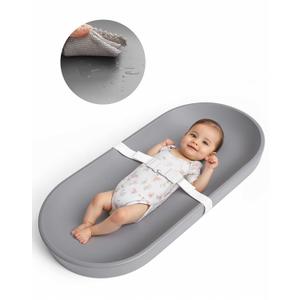 COMOMY Baby Changing Pad for Dresser - Wipeable Changing Pad with Restraining Belt, Waterproof, Soft, Lightweight and Portable, Easy to Clean for On The Go Diaper Change, Grey