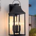 tewei 22'' Large Outdoor Wall Light, Porch Light Outdoor Wall Sconce Lantern, 4-Light Modern Black Exterior Lighting Fixture Wall Mount, Outside Light for House Garage, 1-Pack