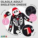 OLAOLA Glow in the Dark Skeleton Adult Onesie, Halloween Costume, Skull Pajama One Piece Cosplay Suit for Women and Men (S)