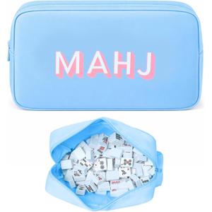 Empty Mahjong Bag Thickened American Mahjong Tiles Bag with Zipper Storage Pouch for Board Game Pieces Game Party Travel Gatherings Accessories, 10.4''x5.6'', Case Only(Mahj,Blue)