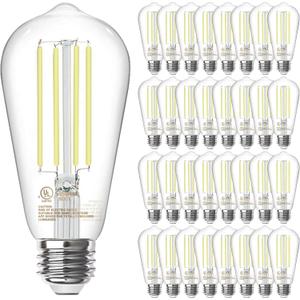 TJOY 32 Pack Vintage Edison LED Light Bulbs, Dimmable, 60W Equivalent, E26 Medium Base, 5000K Daylight, ST58, 8W, 800LM, Ultra-Bright, 80+CRI, Antique Decorative Filament, Clear Glass