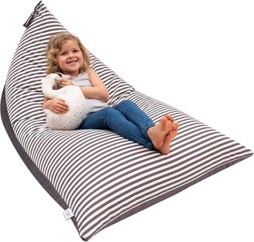 HUDDLE Original Stuffed Animal Bean Bag Storage Cover Large Designer Beanbag Chairs for Kids Teens & Adults | Instant Clutter Clear for Stylish Moms - Stuffed Animal Storage Bean Bag Chair Grey Stripe