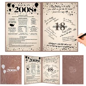 Crenics 18th Birthday Decorations for Boys or Girls 2008, Vintage Back in 2008 Birthday Poster, 18th Birthday Guest Signature Book, Great 18 Birthday Gifts