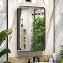 Keonjinn Black Medicine Cabinet 17 x 25 Inch, Heavy & Solid Bathroom Medicine Cabinet with Mirror, Stainless Steel Framed, Adjustable Shelves, Recessed or Wall Mount, Bathroom Mirror with Storage