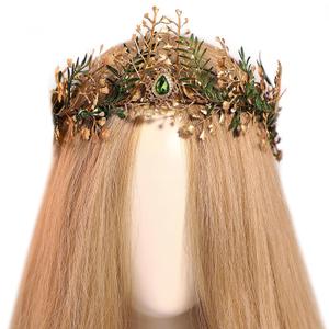 MOSTORY Woodland Fairy Flower Crown - Handmade Leaf Elf Crown Fairy Forest Headband with Rhinestone for Women Halloween Renaissance Photo Props for Cosplay