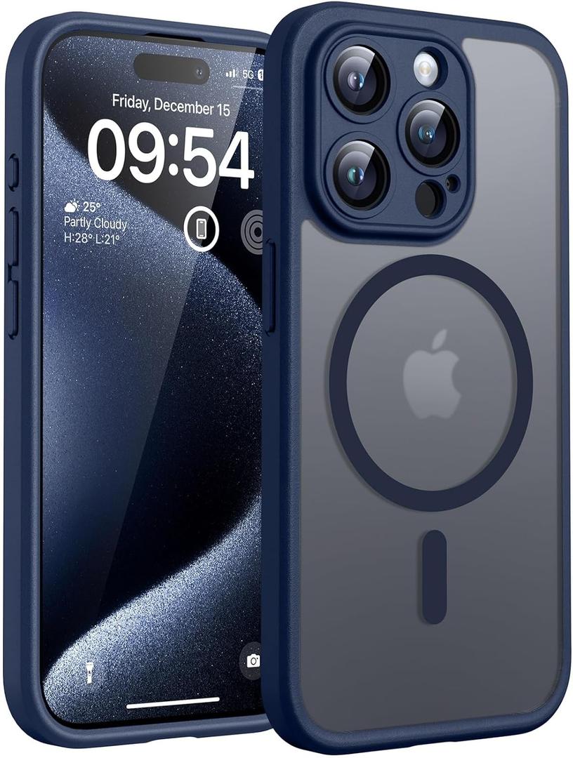 TOCOL Magnetic for iPhone 15 Pro Case, Upgraded Full Camera Protection, Compatible with Magsafe, Drop Protection, Translucent Matte Back Phone Cover 6.1-Inch (Dark Blue)